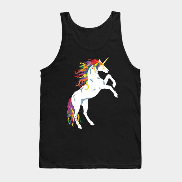 Rainbow Maned White Unicorn Tank Top by PeregrinusCreative